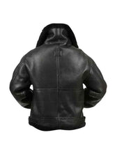 Men’s Black Leather Flight Jacket with Shearling Collar – Back